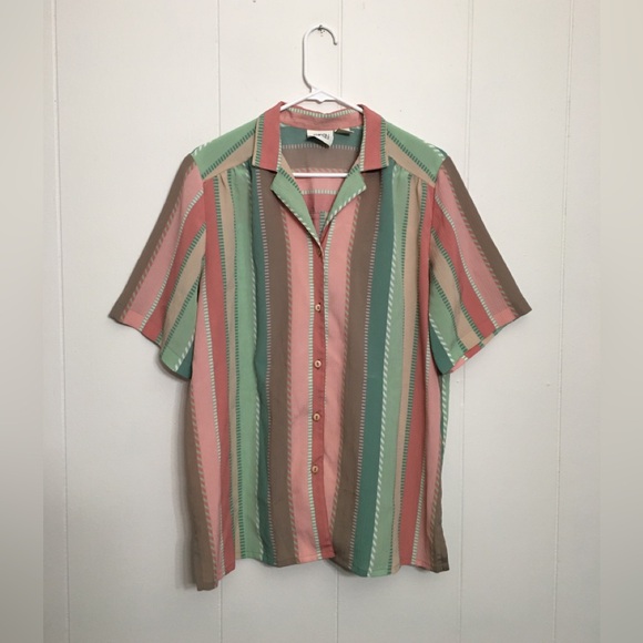 Vintage Striped Style Print Button Up Women’s Top - Picture 2 of 4